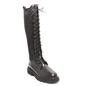 Luca Grossi 842b ITALIAN Black Leather Stretch Fur Lace Zip Knee-High Boot